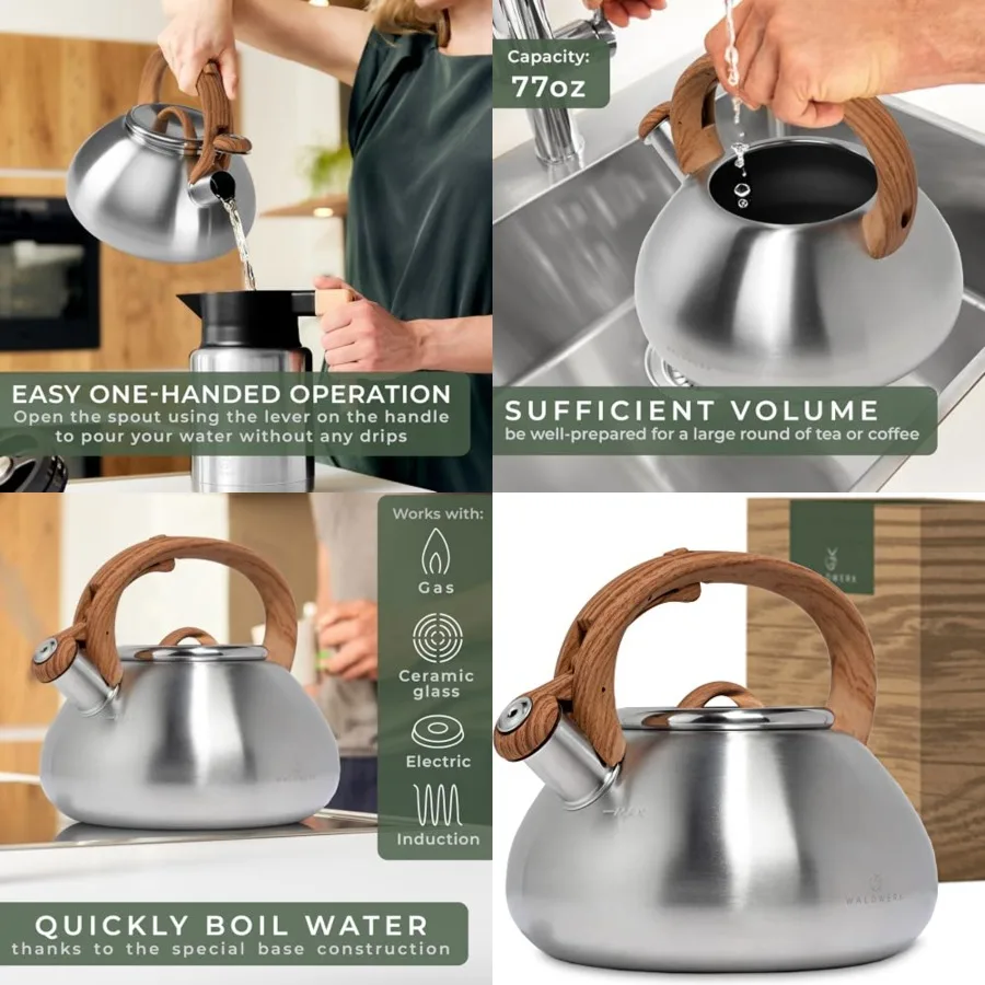 

Tea Kettle Stovetop 2.4 Quart - Teapot for Stovetop - also for Induction and Gas Stoves - Stainless Steel Tea Kettle - Whistlin