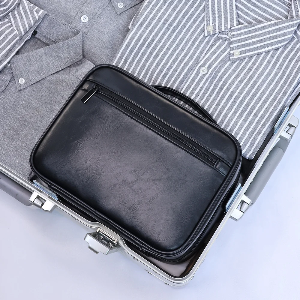 Zipper PU Leder Männer Business Tragbare Lagerung Tasche Toilettenartikel Organizer Frauen Reise Kosmetik Tasche Hängen Wasserdichte Waschen Beutel – Detail 22