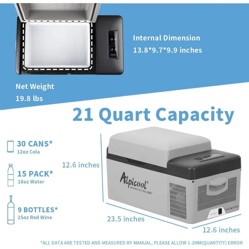 Alpicool c20 tragbarer Gefrier schrank, 12 Volt Kühlschrank, 21 Liter (20 Liter) schnell abkühlender 12 V Auto kühlschrank-4 ° ~ 68 ° C,