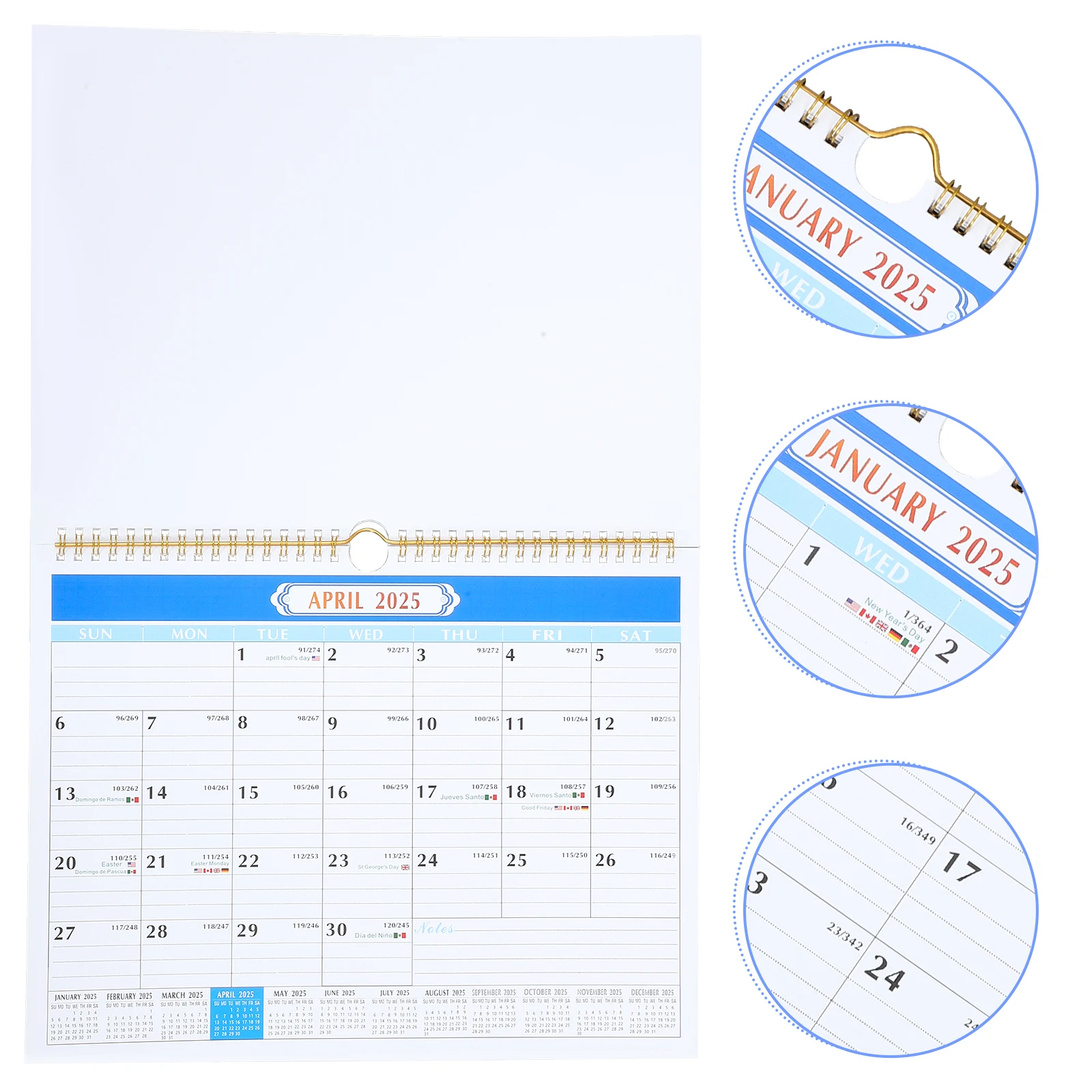

English Wall Calendar 2024 Monthly Planner Desk Hanging Spiral Calendars Pendant Memo Space Time Management Home