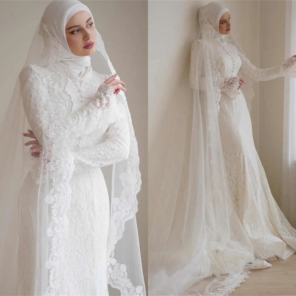 

Customized Luxury White Lace Wedding Dresses Exquisite Long Sleeves Earthy Wedding Dress Temperament Special Occasion Gowns