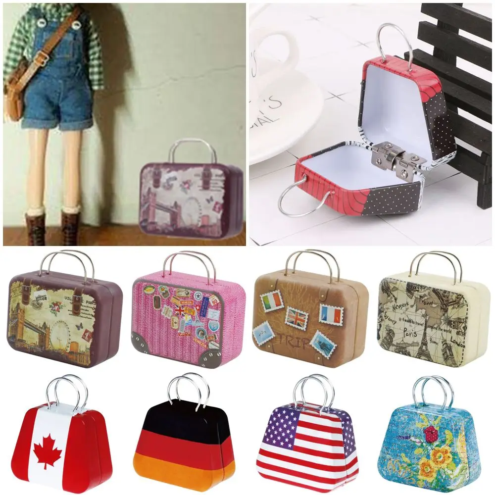 Cartoon Pattern Playing House Candy Jar Toys  Accessories Doll Bag Miniature Trunk Jewellery Box Metal Mini Suitcase