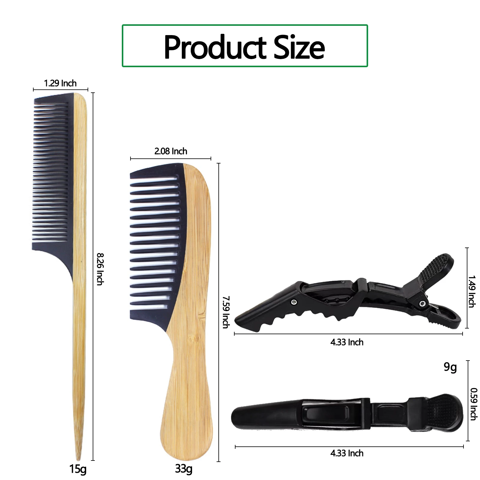 Pure Natural Bamboo Hair Combs Set Wooden Wide Tooth Combs Rat Tail Comb Crocodile Hair Clips For Women Wet Or Dry Hair Styling