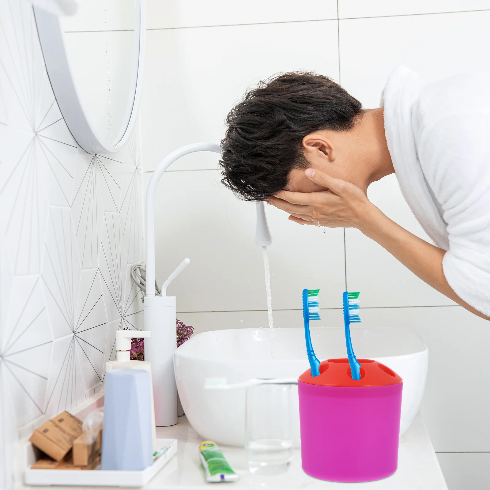 

Toothbrush Holder Organizer Stand Large Purple Bottom Bathroom Countertop Vanity Toothbrush Storage Toothpaste Holder