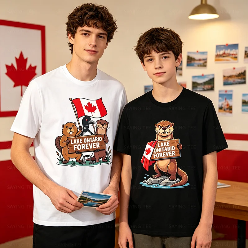 Lake Ontario Forever Otter Animals Flag Lustiges Anti-Lake-America T-Shirt Y2k Pro Lake Ontario Beaver Grafik-T-Shirt für Männer Jungen – Detail 3