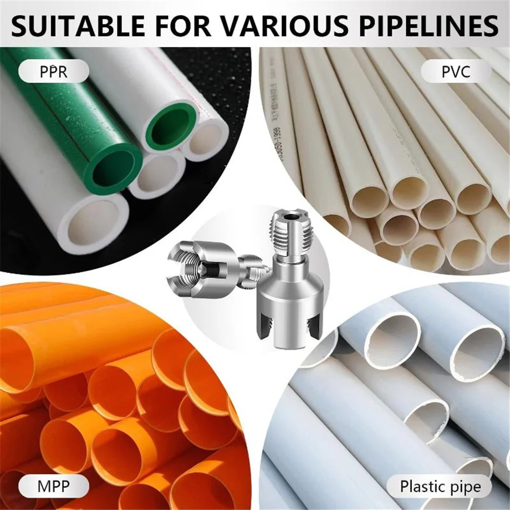 2PC Integrated Internal External Pipe Threading Tool Electric Drill Compatible PVC Pipe Threader Kit Pipe Thread Cutting Tool image 4