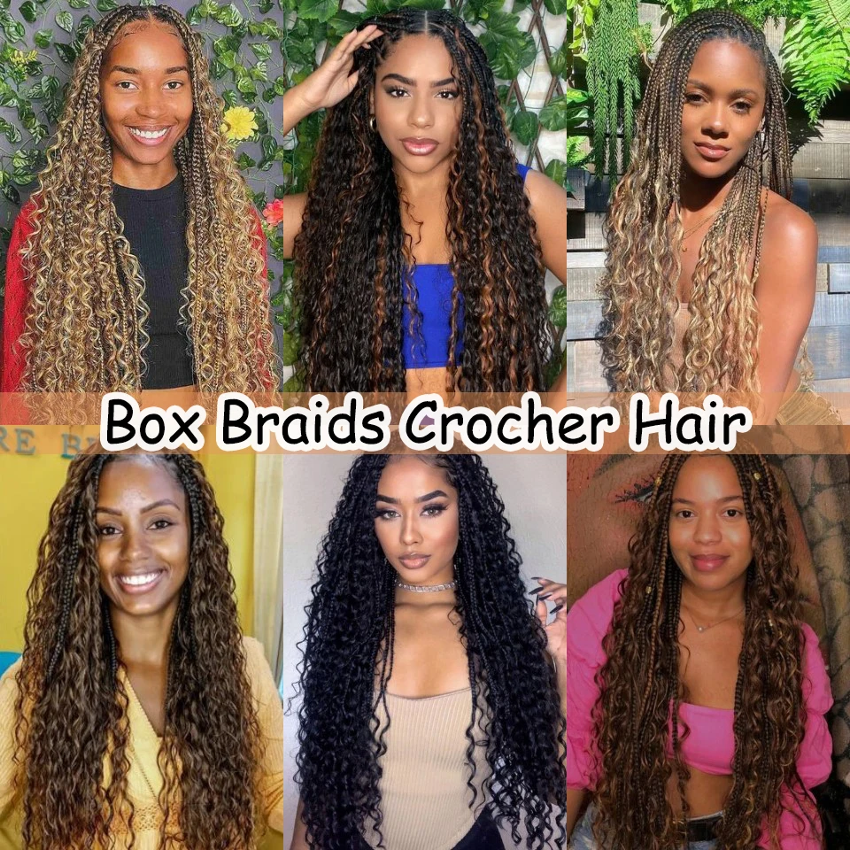 Goddess Box Braids 20 Inch Pre-looped Bohemian Crochet Boho Box Braids With Curly Ends Synthetic Braiding Hair 16 Strands