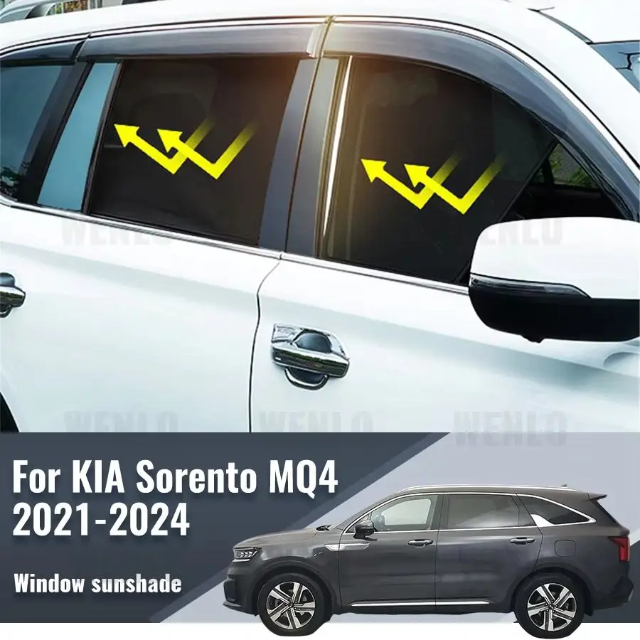 for-kia-sorento-mq4-2021-2024-rear-side-magnetic-car-sunshade-uv-solar-insulation-sun-visor-breathable-mesh-curtain-no-suction