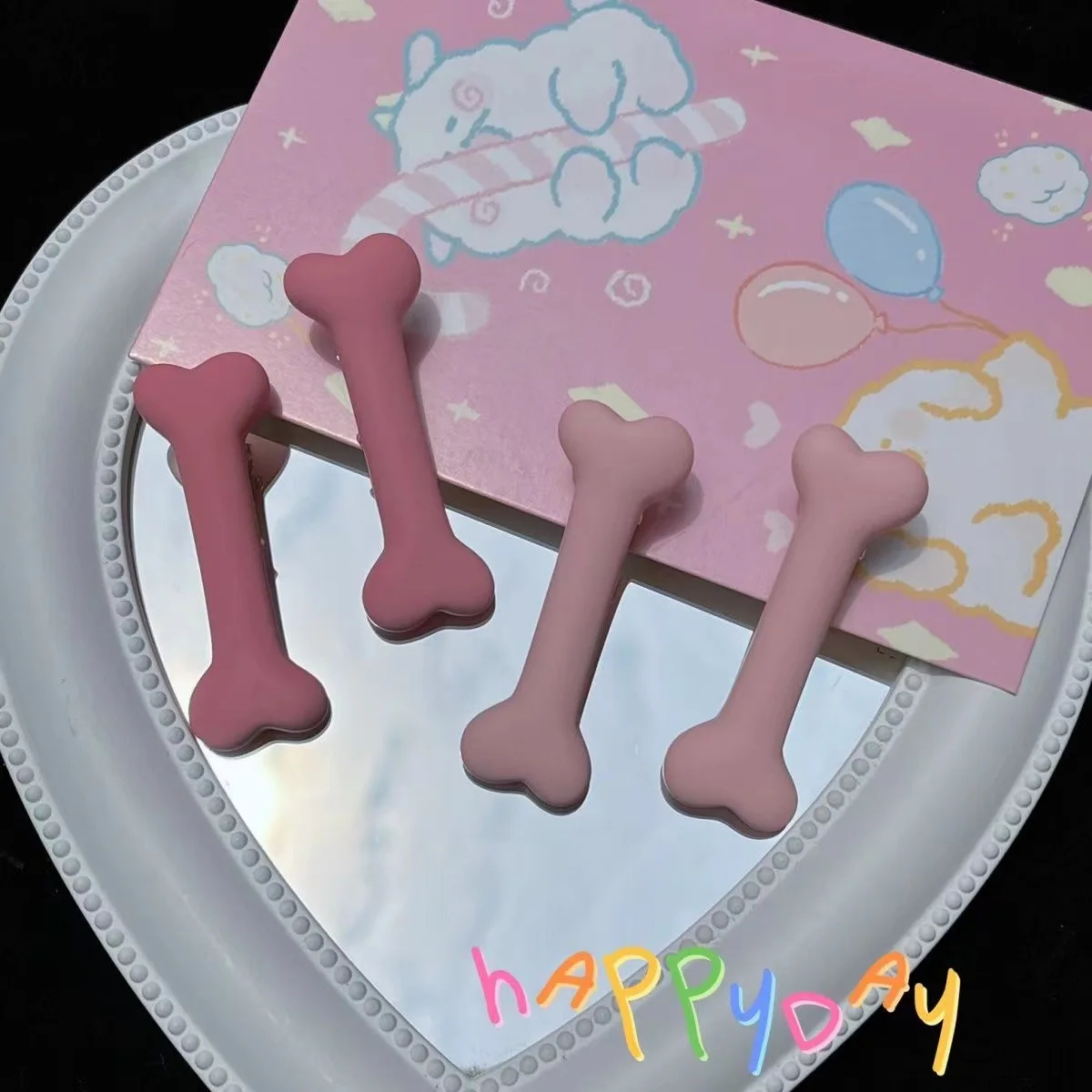 4 Pcs/Lot Pink Bone Heart Long Hair Clips Fashion Barrettes White Black Hairpin For Girls Women Accessories Headwear