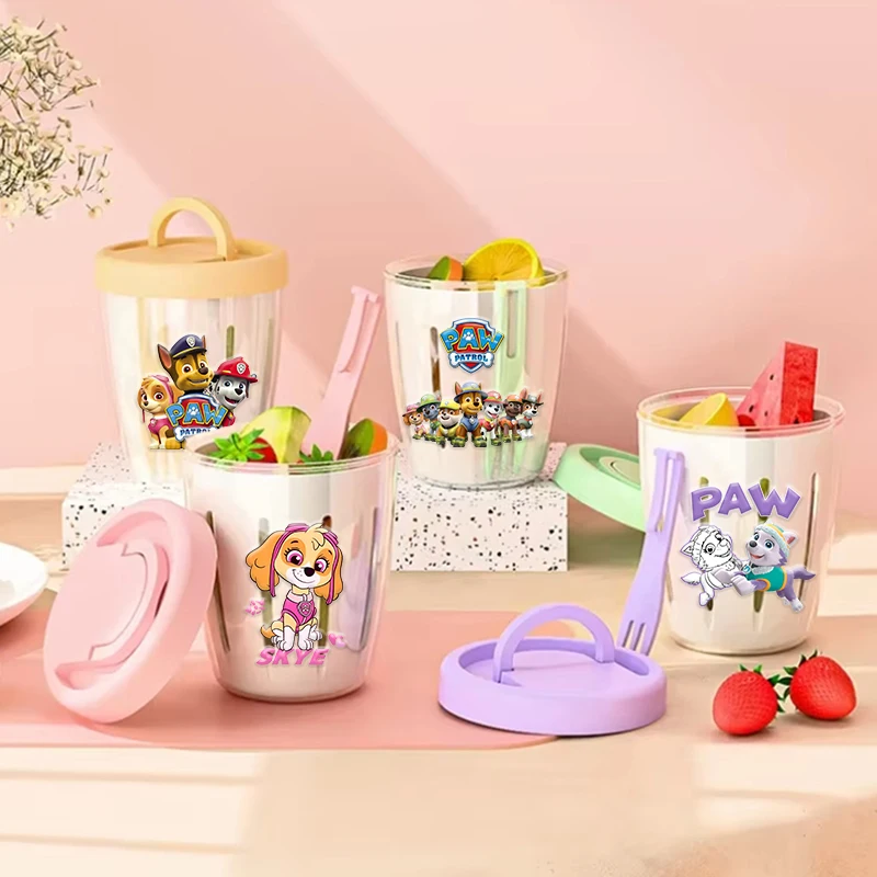 

Paw Patrol Double Layer Salad Cup for Picnic Drainable Fruit Box with Fork Outdoor Portable Tableware Leakproof Food Container
