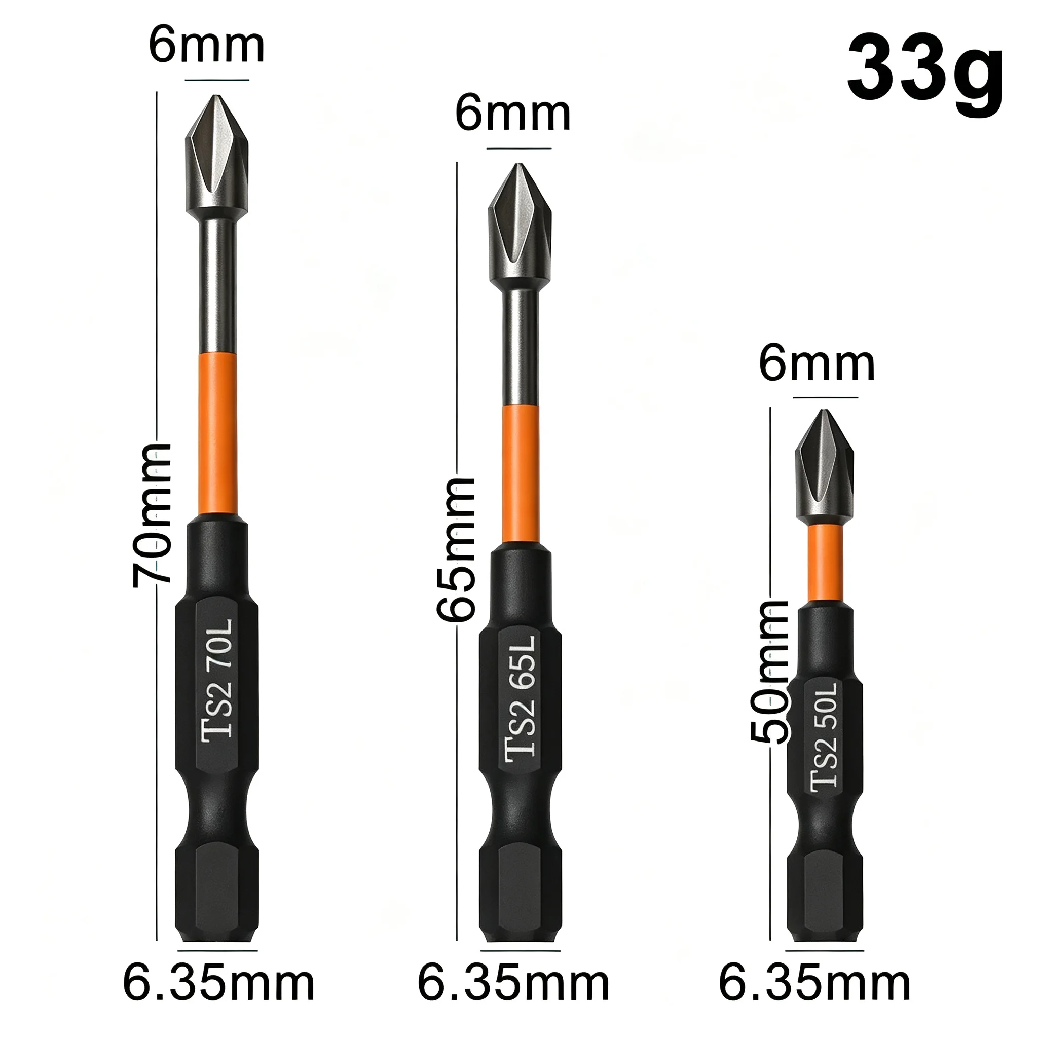 3PCS Orange S2 Steel Impact Strong Magnetic Anti Slip 50-70mm Electric Hand Drill Cross Screwdriver Bit Power Tool Accessory Set