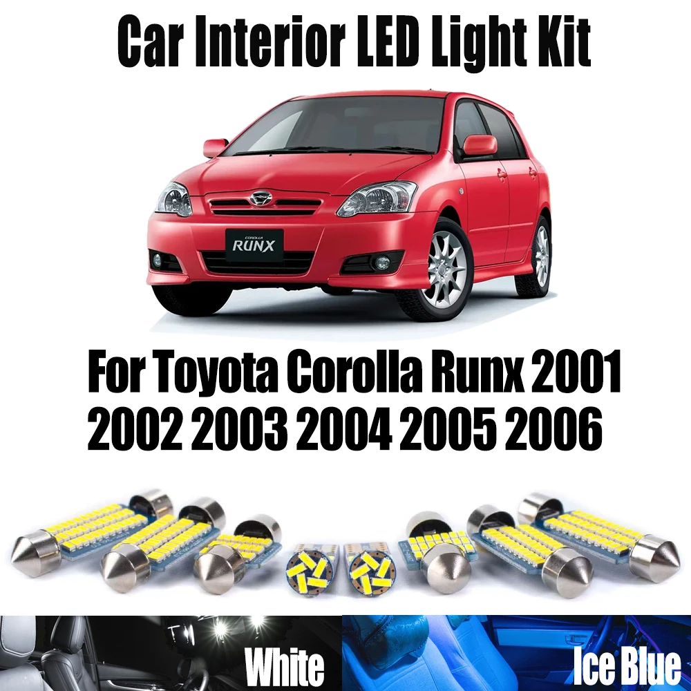 8Pcs Canbus LED Interior Map Dome Trunk Light Kit For Toyota Corolla Runx 2001- 2005 2006 Car License Plate Bulbs Accessories