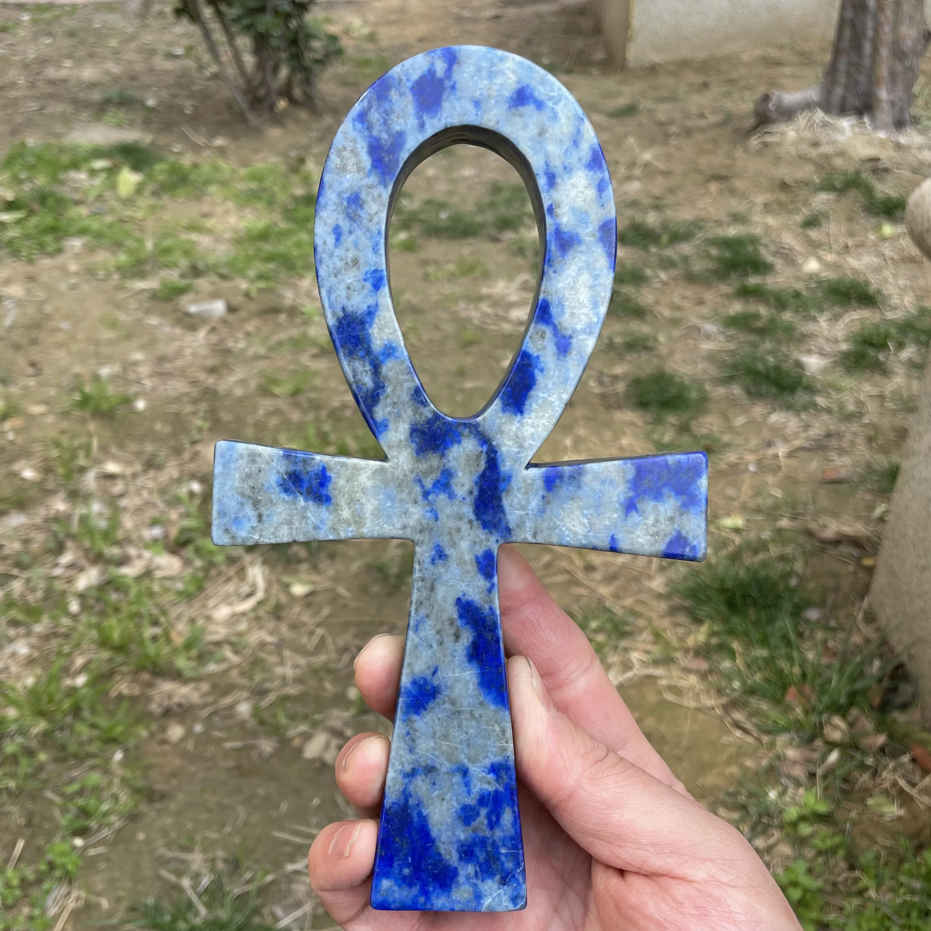 

202mm Natural lapis lazuli Ankh Hand-carved Quartz Crystal Cross Symbol Crafts Protection Healing Stone Home Decoration 04