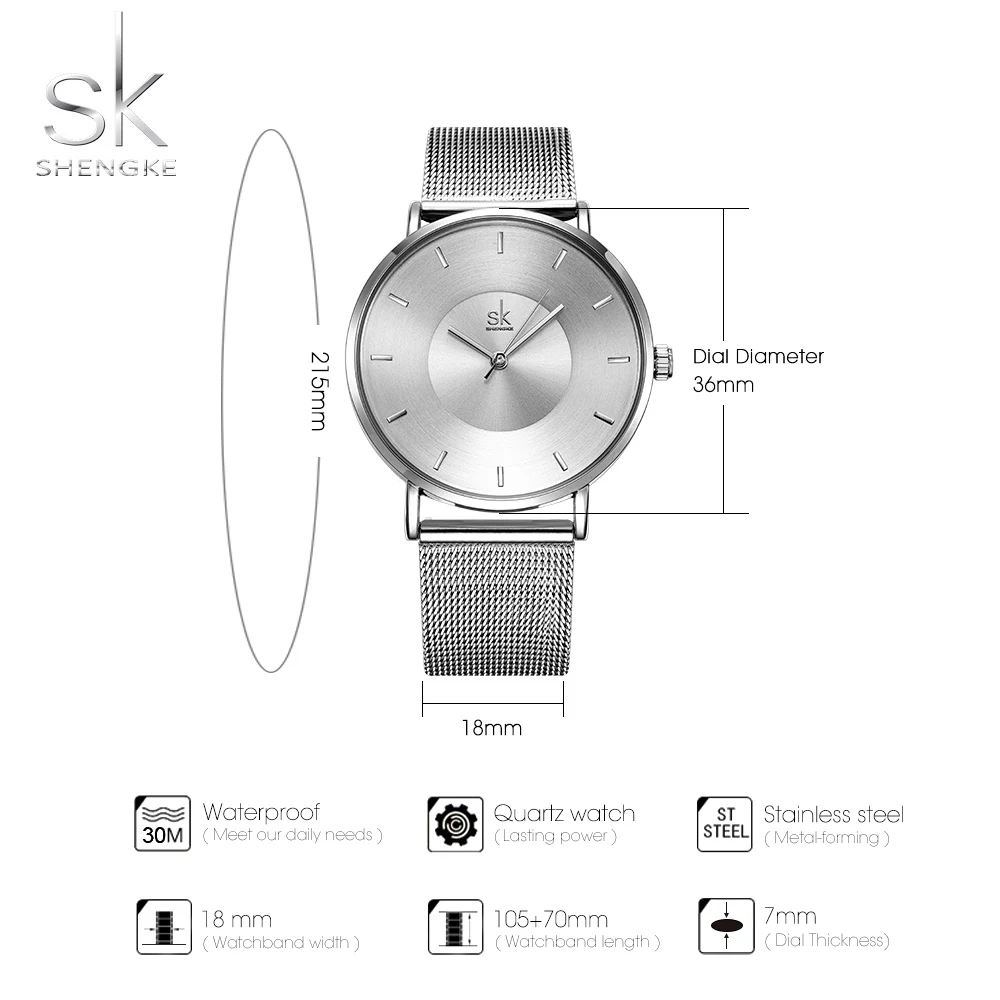 Shengke Fashion Black Watch For Women Classic Relogio Feminino Ultra Thin Quartz Watch Woman Adjustable Mesh Strap Montre Femme