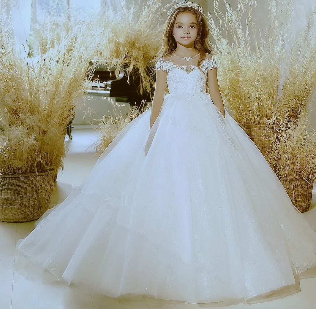 Flower Girls Dresses for Wedding Beads Children Birthday Party Gowns Sequins Floor Length Kids First Communion Dresses