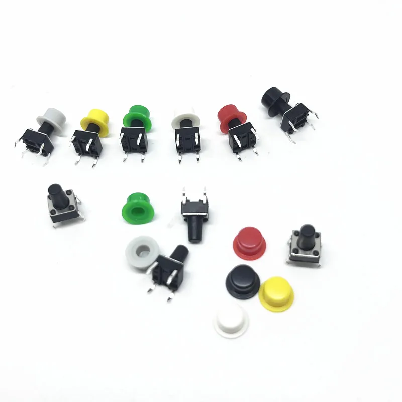 8 أنواع = 380 قطعة/الوحدة A101 البلاستيك التبديل زر قبعات دفع مفتاح قبعات متعدد الألوان شكل قبعة + 6*6 جولة اللباقة التبديل
