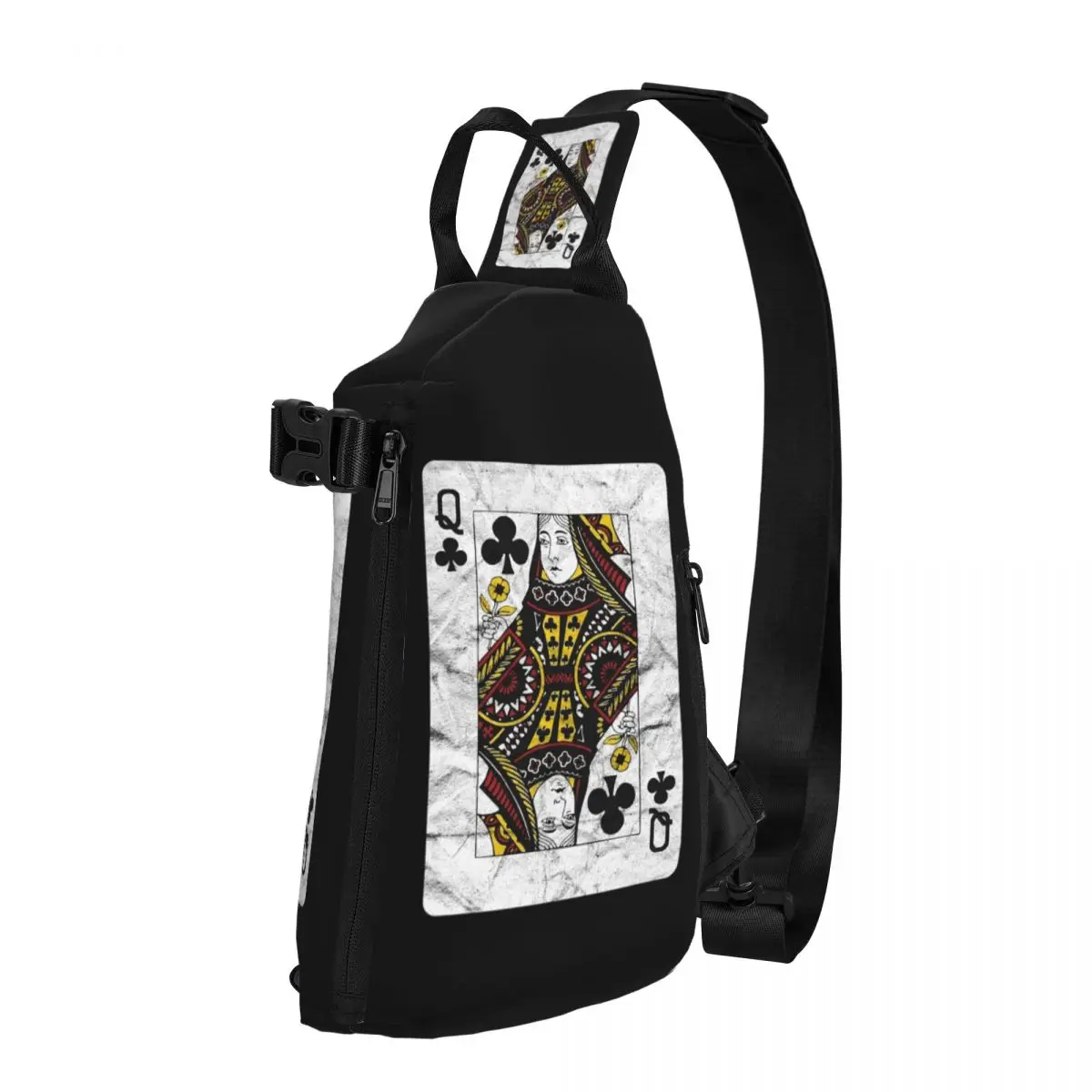 Playing Cards Queen Clubs (distressed Design) Chest Bag Men Sling Crossbody Backpack Chest Bag Travel Daypack Shoulder Bag