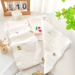 2pcs Cotton Baby Face Towel Newborn Items 4 Layer Embroidery Muslin Baby Bibs Handkerchief Soft Saliva Towel Feeding Burp Cloths