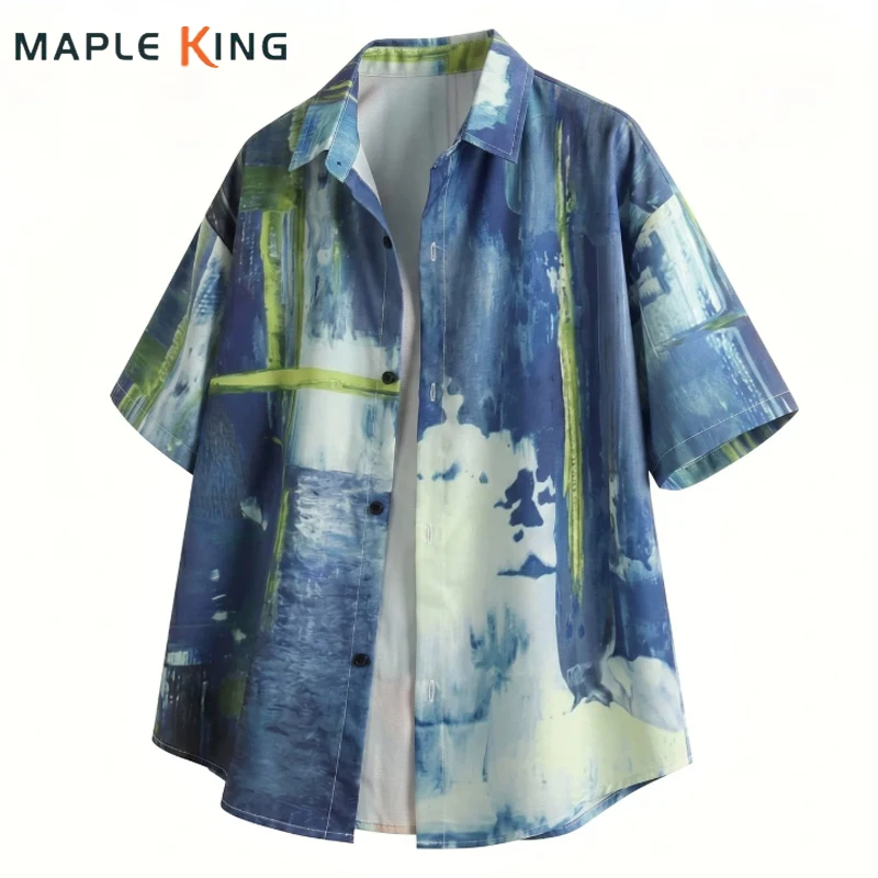 

Summer Man Clothing Oversized Shirts 2026 Vintage Tie Dye Print Designer Short Sleeve Elegant Vacation Hawaii Mens Chemise Tops