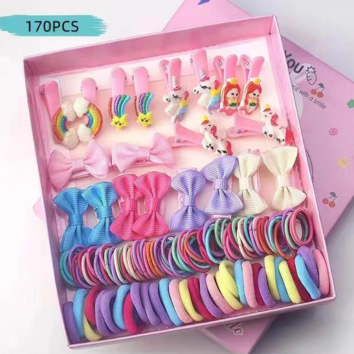 170pcs Children\'s Accessories Hair Clip Hair Card Princess Hair Rope Gift Box Side Clip Hair Accessories Combination Set