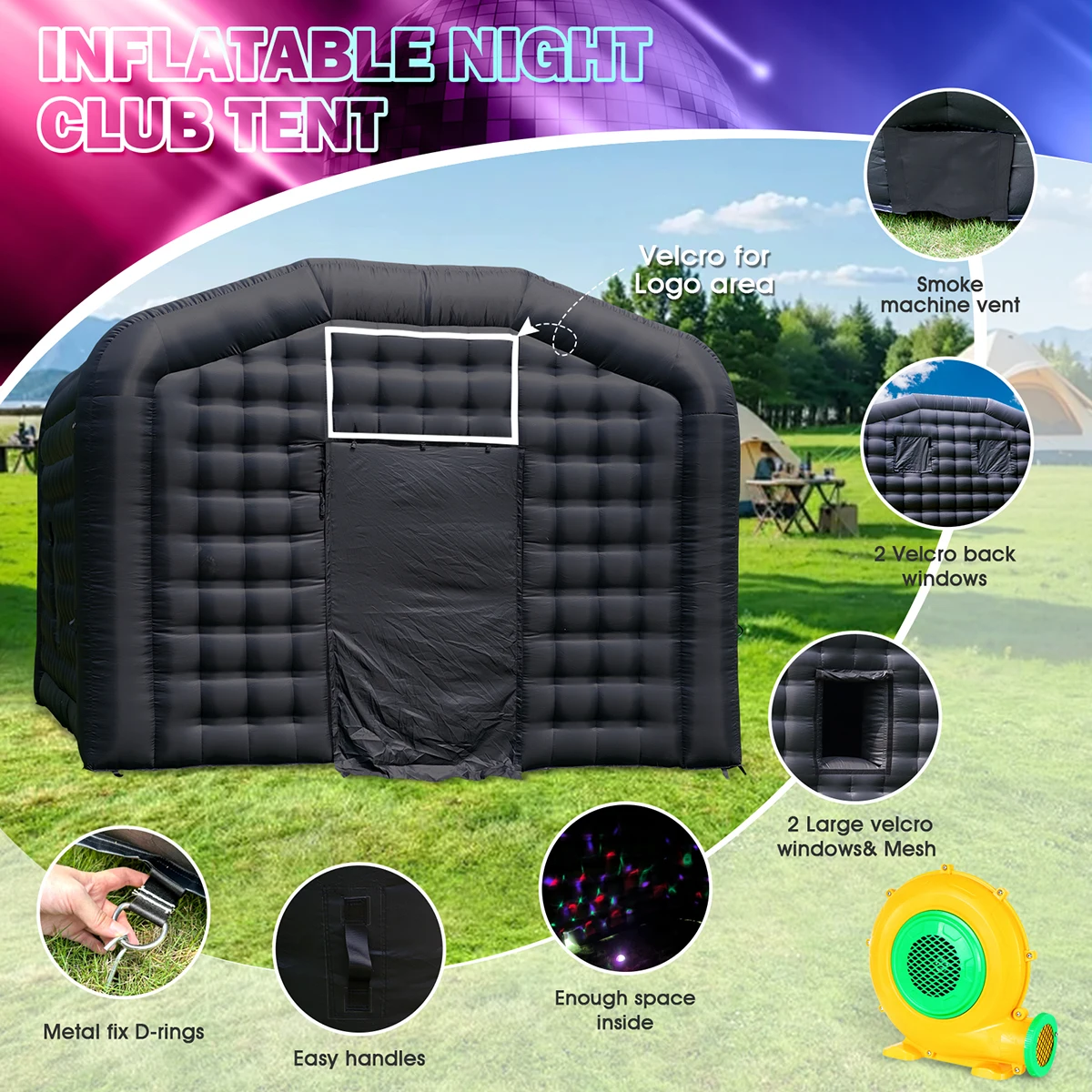 Tienda inflable portátil para discoteca, tela Oxford de 18x16x12 pies, patio al aire libre, tienda de fiesta inflable en cubo para niños y adultos a la venta