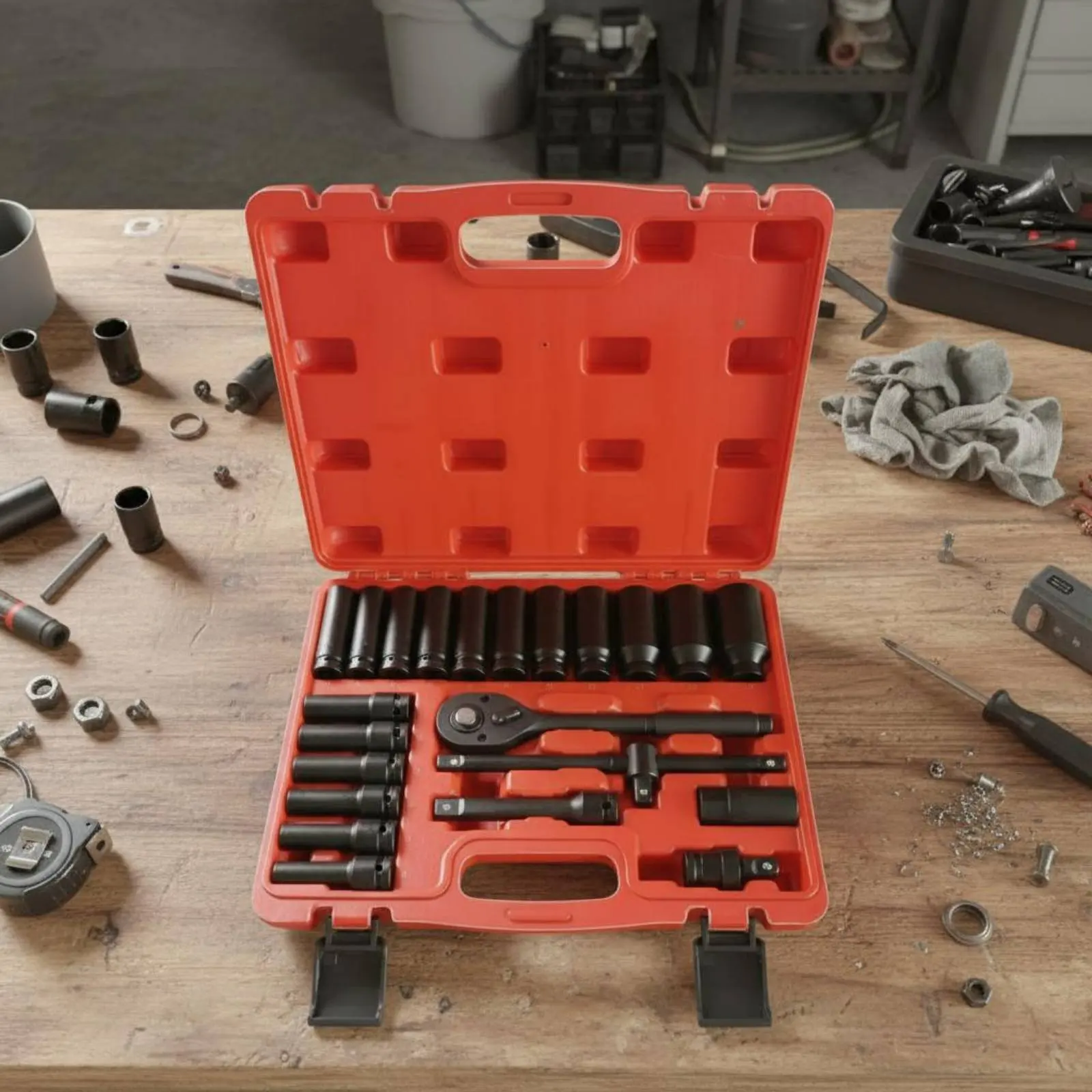 

23 Pieces 1/2 Inch Drive Tool Set Portable 1/2 Inch Power Socket Set Air Wrench Socket Kit Storage Case Included for Garage