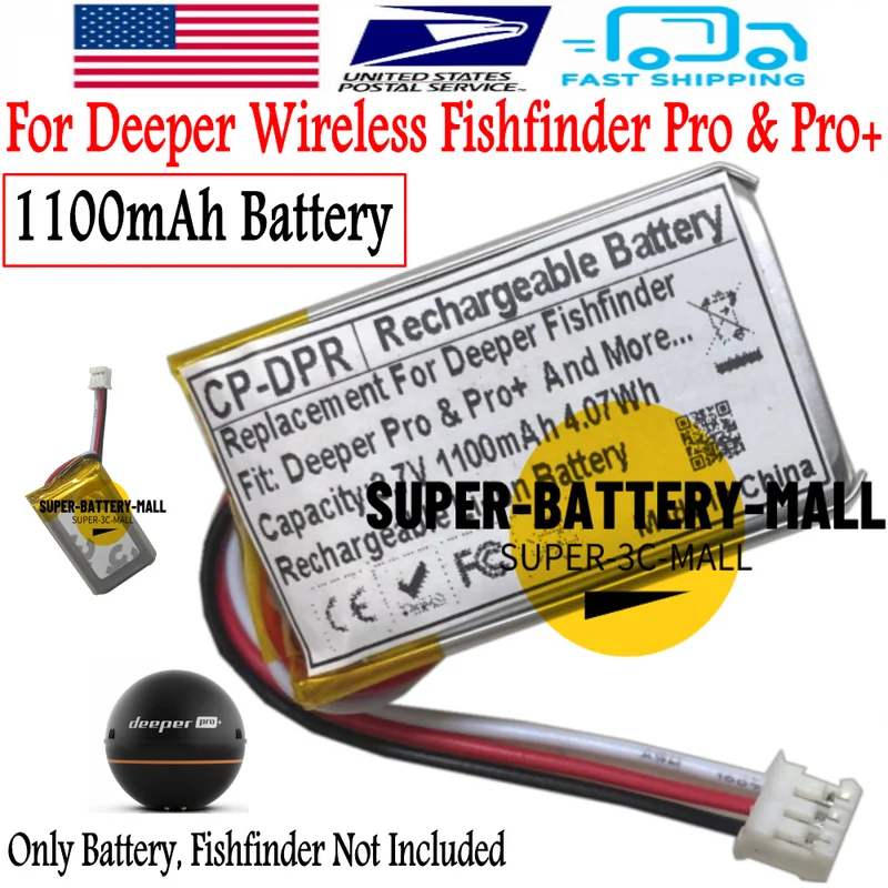 Batterie de remplacement USPS 1100mAh pour Fishfinder sans fil Deeper Pro & Pro +
