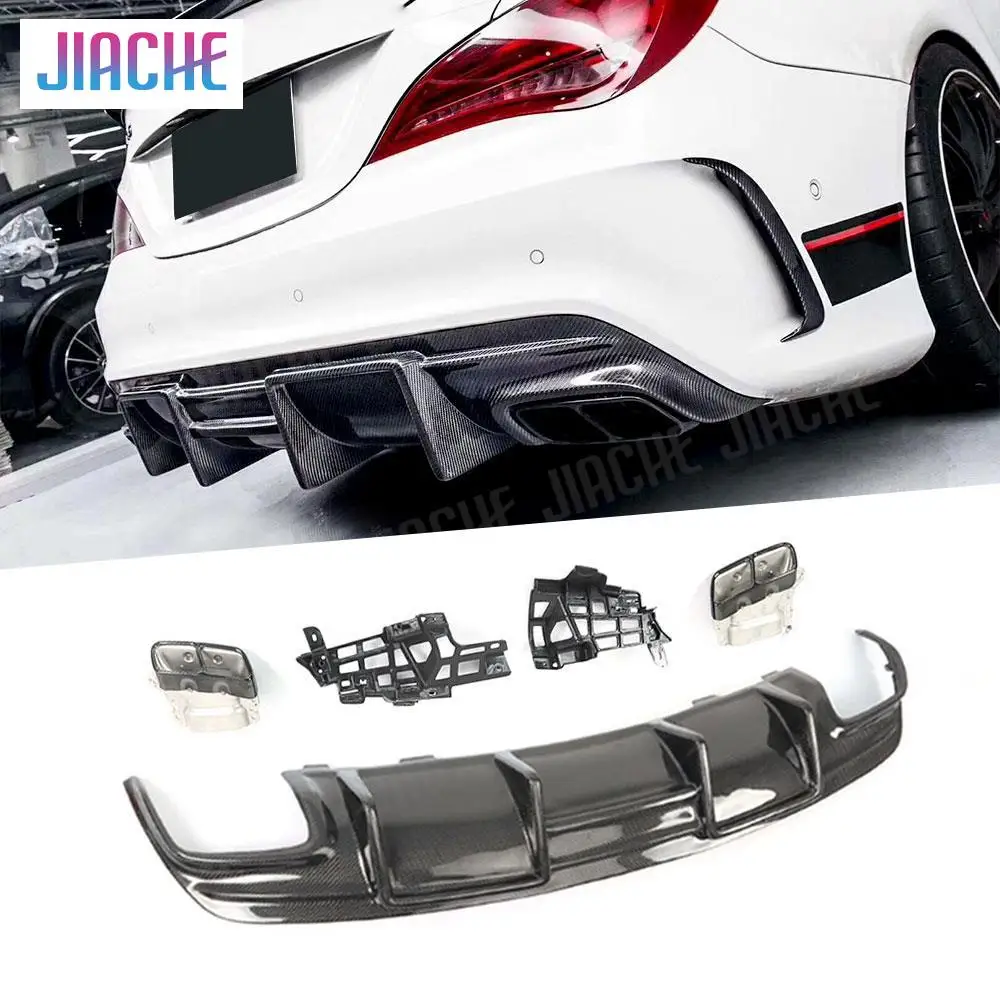 Carbon Fiber Rear Lip Diffuser Spoiler Bumper for Mercedes Benz W117 CLA Class CLA45 AMG Sport 2013-2019 Four Outlet Exhaust