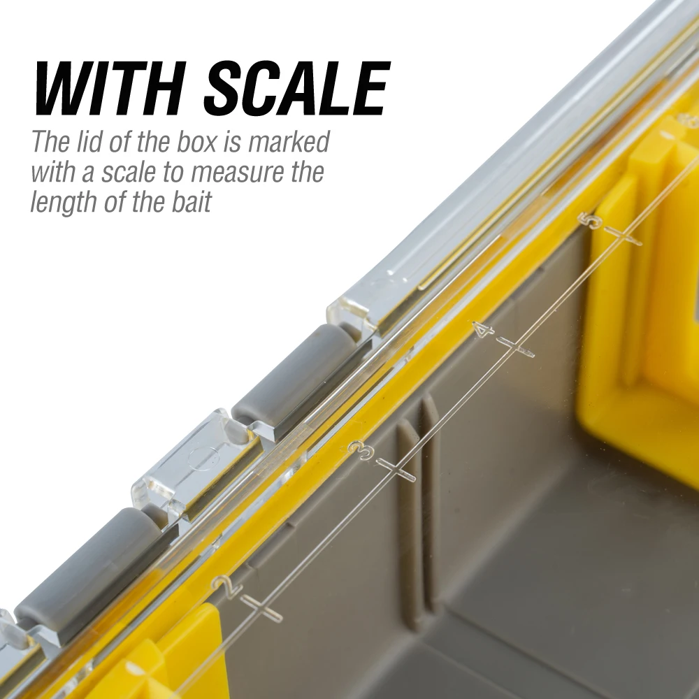 صندوق تخزين أدوات صيد السمك مقاوم للصدأ ومقاوم للماء مع قسم قابل للتعديل قطعة واحدة منظم طعم الصيد مع مقياس