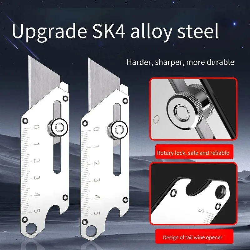Heavy-Duty Industrial Utility Knife Compact Stainless Steel Craft Cutter with Bottle Opener SK5 Blades, for DIY Professional Use