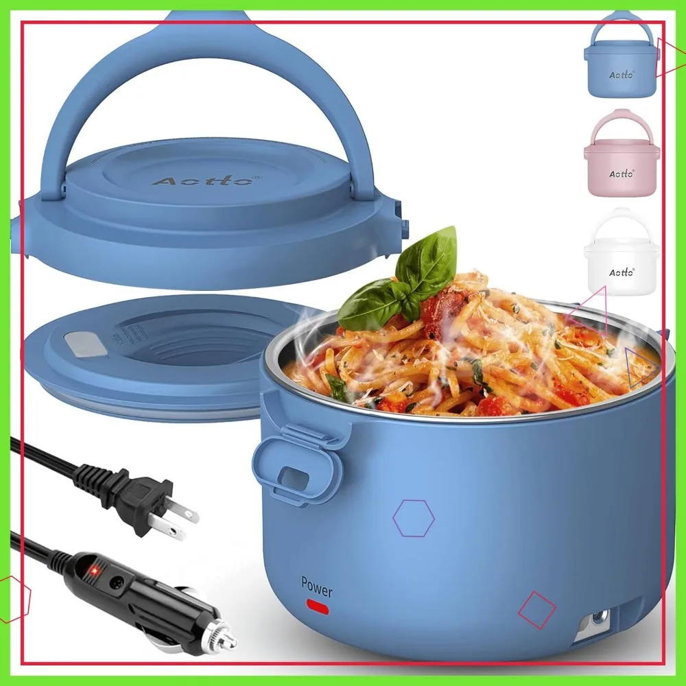 

32oz Electric Lunch Box, Portable Food Warmer for Car/Office/Travel, Spill-Free Heating with 12V/24V/110V, Ideal Gift in Blue