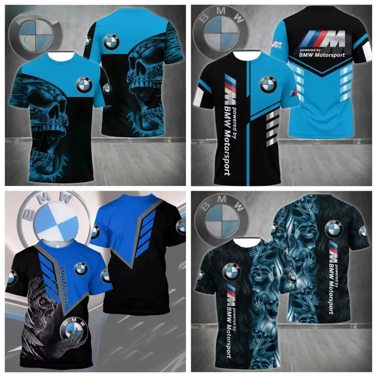 

Trendy Comfortable Breathable Outdoor Motorcycle Riding Sport Tops New Round Neck Short Sleeves BMW Logo 3D Printed T-shirts