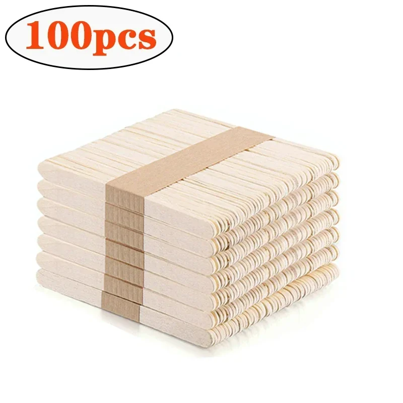 100pcs Natural Wooden Ice Cream Popsicle Sticks Wood Stick Ice Cream Spoon Hand Art Ice Cream Ice Cube Lollipop Cake Tools 93mm