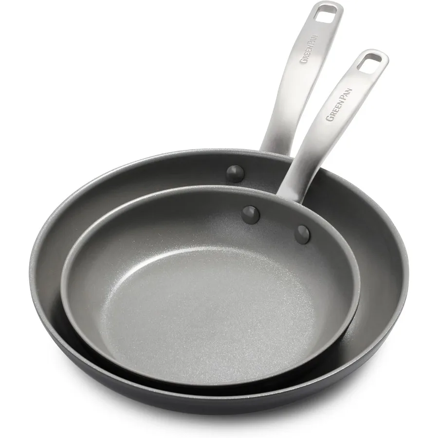 

Chatham Hard Anodized Healthy Ceramic Nonstick 10" and 12" Frying Pan Skillet Set PFASFree Dishwasher Safe Oven Safe Gray