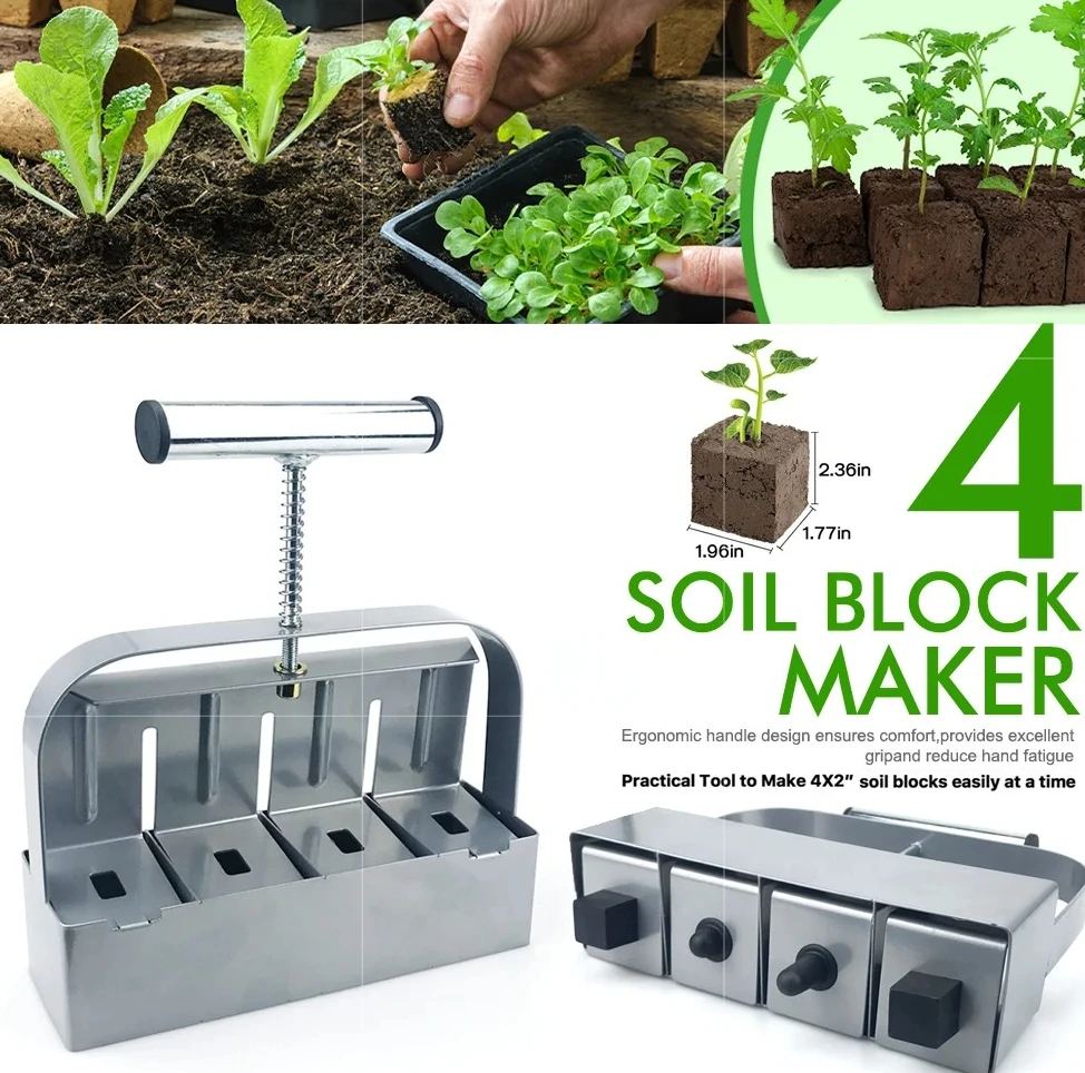 2 Inch Handheld Soil Block Maker Tool, Manual Seedling Soil Blocker for Greenhouse, Garden and Home Planting Supplies
