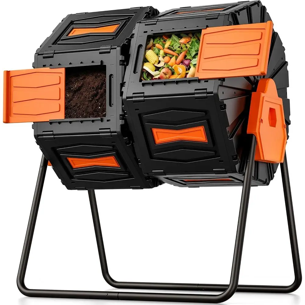 45 Gallon Dual Chamber Rotating Outdoor Composter, Easy Assembly, UV Resistant, BPA-Free, HOA Friendly for Yard Waste and Kitche