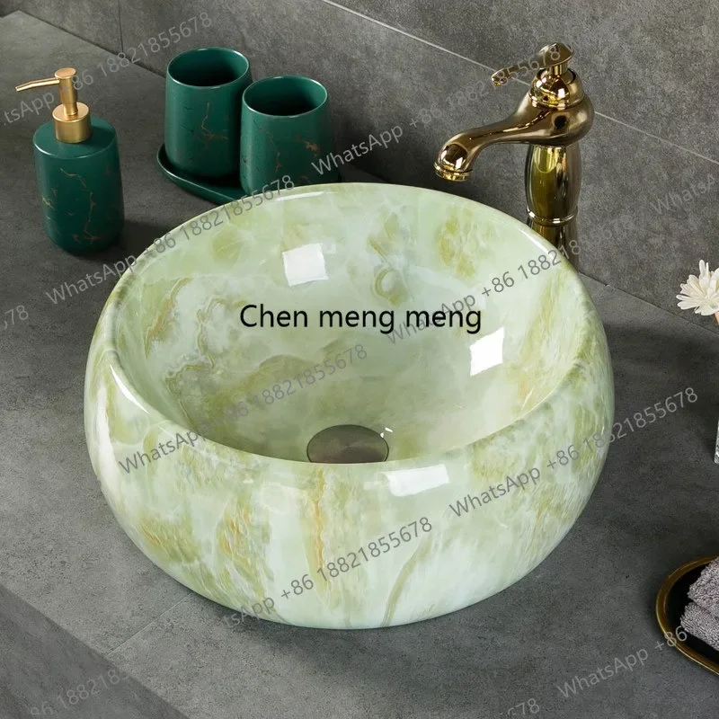 

Круглая столешница с имитацией мрамора, раковина для ванной комнаты, бытовая керамическая тарелка для мытья рук, одинарная тарелка для мытья лица