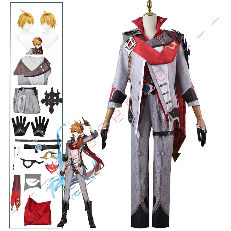 Costume de Cosplay Tartaglia Genshin Impact, Ensemble d'InPorter avec Perruque, pour Halloween