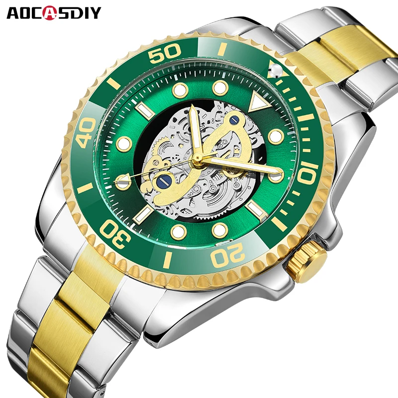 

AOCASDIY Original Brand Water Ghost Non-Mechanical Hollow Dial Fashion Business Steel Belt Men's WaterProof Watch