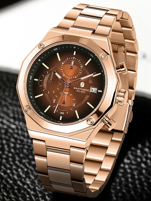 SAPPHERO Rose gold Watch Mens Watch Luxury Stainless Steel Quartz Watch Business Waterproof Luminous Calendar Wristwatch AliExpress 1511