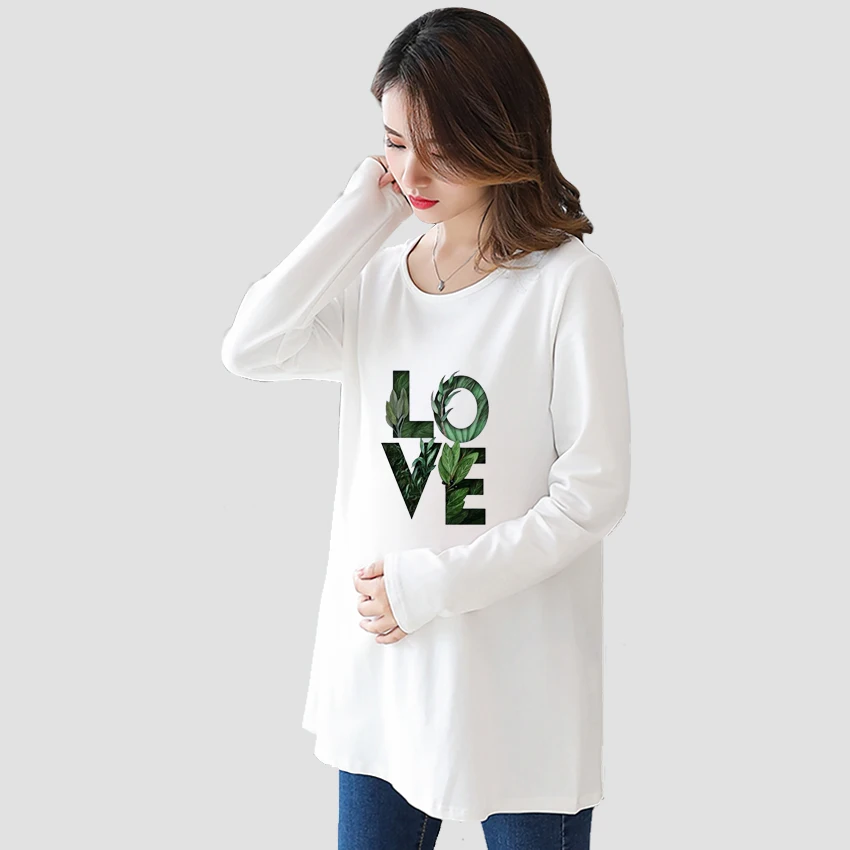 

Pregnant T-Shirt Girl Maternity Pregnancy Flattering Long Sleeve Shirt Flower Grass Love Funny Sweet Cartoon Fashion Printed