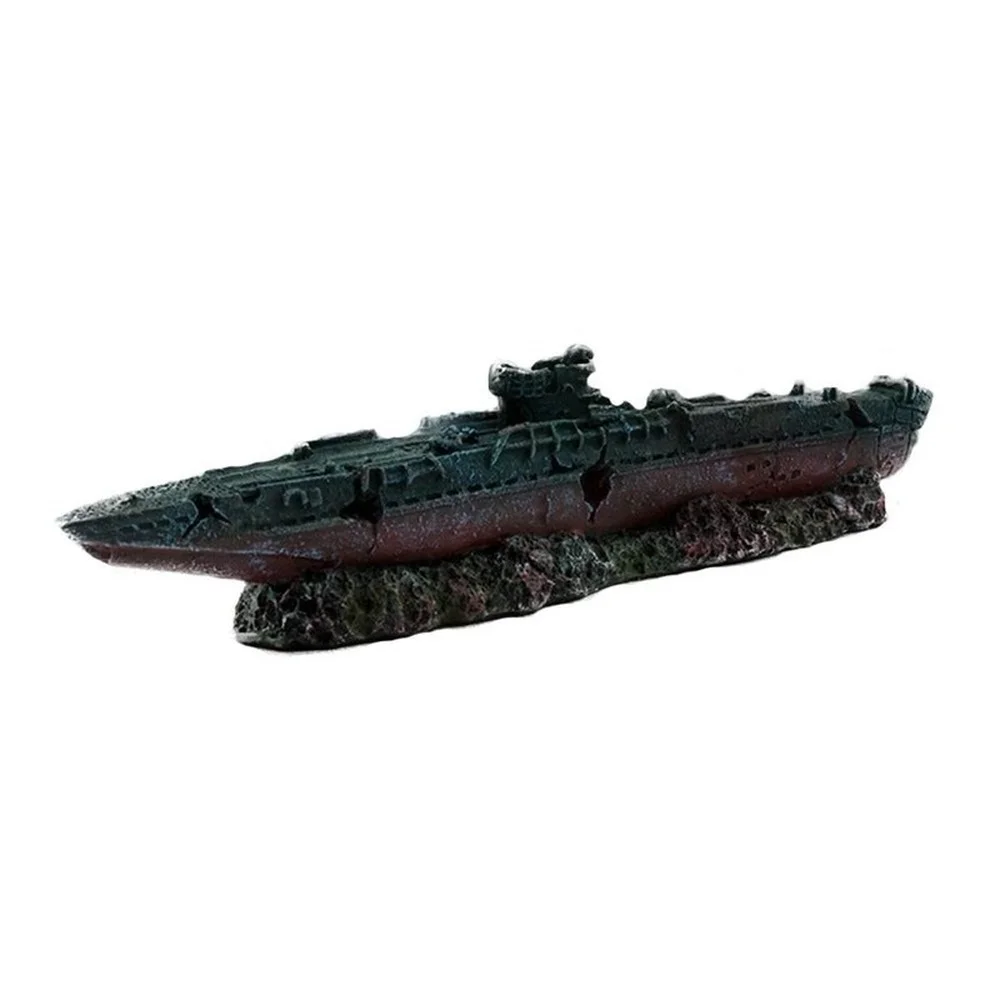 Aquarium Fish Tank Landscaping Simulation Resin Shipwreck Warship Submarine Model Dilapidated Sea War Wreck Hiding House