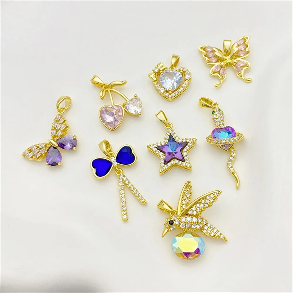 18K Gold-plated Zircon Butterfly Cherry Five-pointed Star Charm Pendant DIY Jewelry Beads for Necklace Bracelet Craft Accessorie