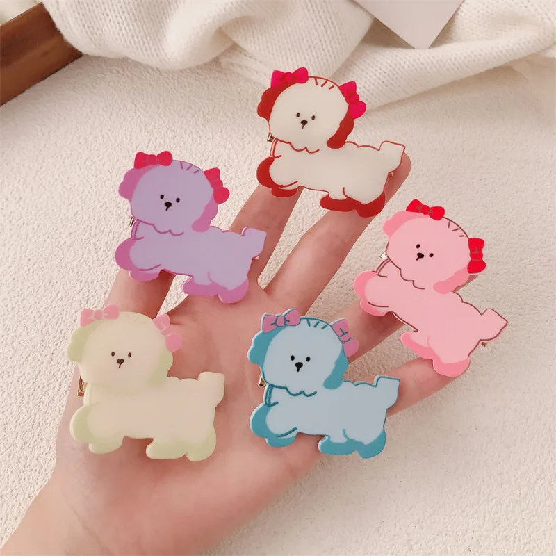 Korean Resin Bow Puppy Hair Clips Girls Trend Cute Side Clips Wholesale