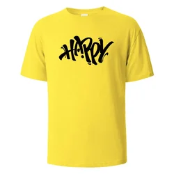 Happy Artistic Fonts Printing T-shirt For Men Wowen 100% Cotton Summer Comfortable Breathable Short-Sleeved Tops Oversize Tees