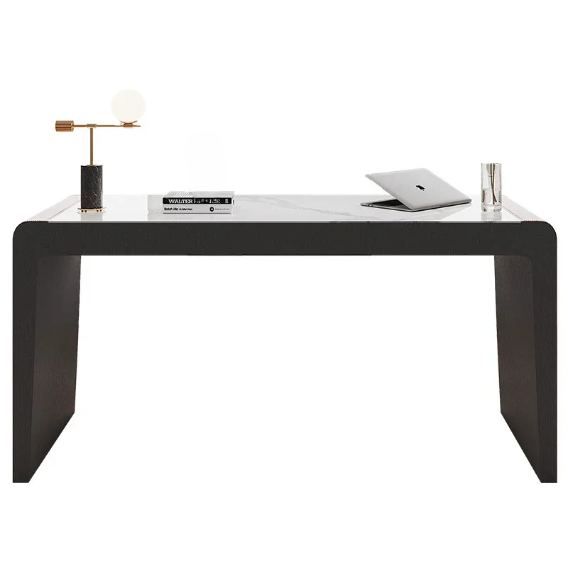 

Minimalist rock slab desk light luxury modern simple home study desk saddle leather computer desk