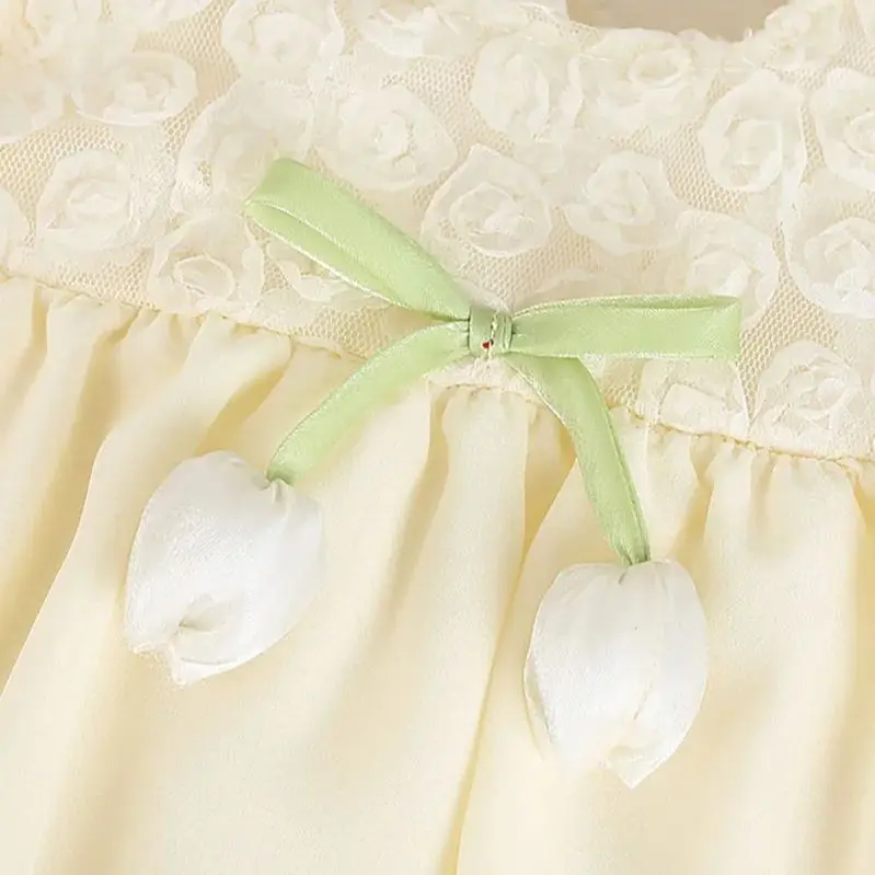 2026 New Summer Baby Clothes Sweet Infant Girls Tulip Bodysuit Flying Sleeve Princess Dress Sister Dress Toddler Outwear