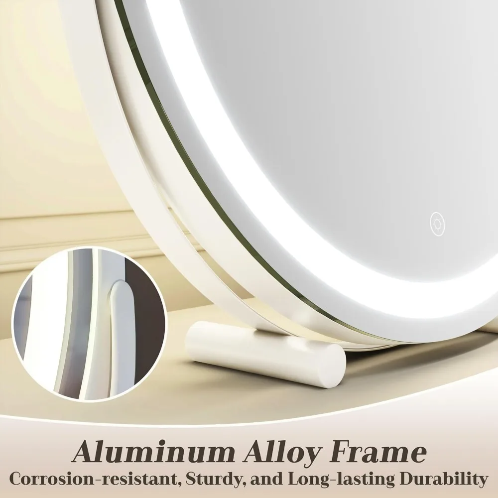 Miroir de courtoisie éclairé de 18 pouces avec commande tactile intelligente, lumières LED à intensité variable de 3 couleurs, 360 °   Rotation pour le maquillage