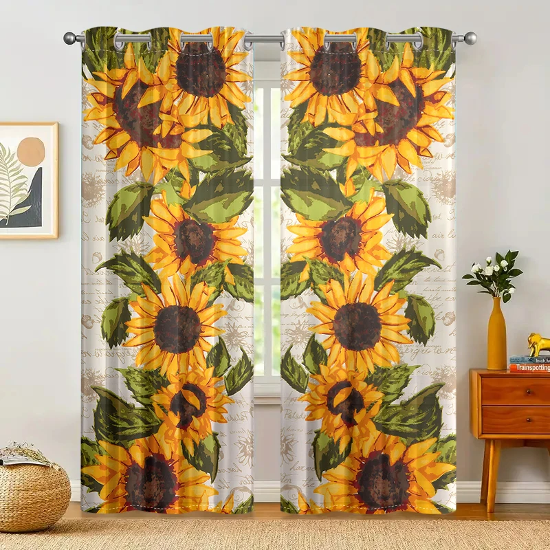 2 pieces, vibrant countryside sunflower curtains - semi transparent - suitable for living room, bedroom, office home decoration.