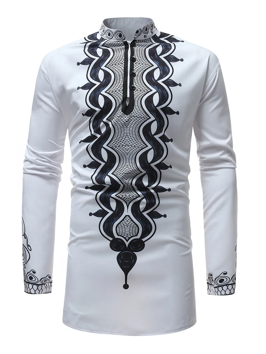 Long Sleeve African Tribal Dashiki Shirt for Men, Long Sleeve, Mandarin Collar Dress, Islamic Clothing, Muslim, Brand New